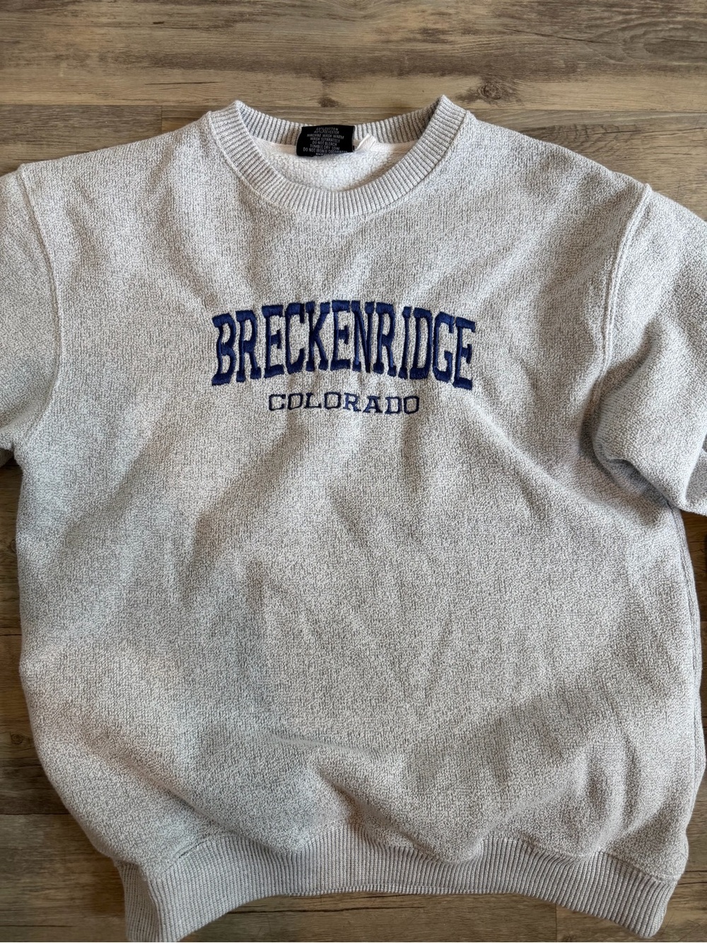 Breckenridge Colorado Crewneck Sweater - Light Gray with Navy Embroidery